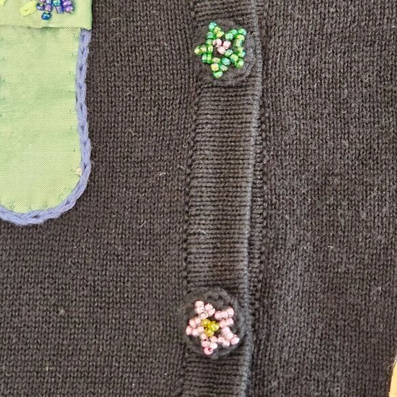 Talbots Petites Small Black Cardigan Beaded Embroidered Sandal Beach Vintage - Picture 8 of 14